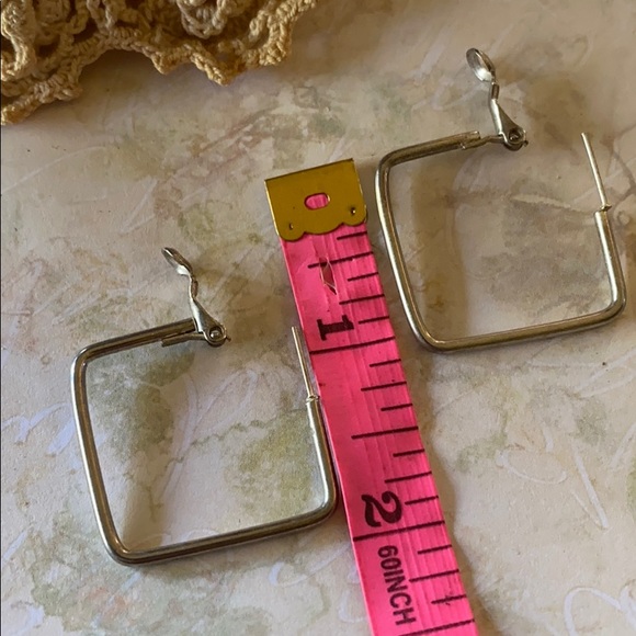 Earrings; Silver; Square; Hoop; Pierced; Earrings - Picture 6 of 6